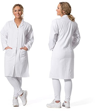 ZOLLNER Damen Laborkittel lang - Arztkittel mit praktischen Taschen und Druckknöpfen - Baumwolle - Größe 38 - waschbar bis 95°C - Oeko Tex® zertifiziert