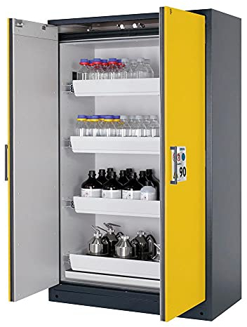 Gefahrstoffschrank, BxTxH 1193x615x1953 mm, 4 Auszugswannen, inkl. TSA, Korpus/Tür RAL 7016/1004