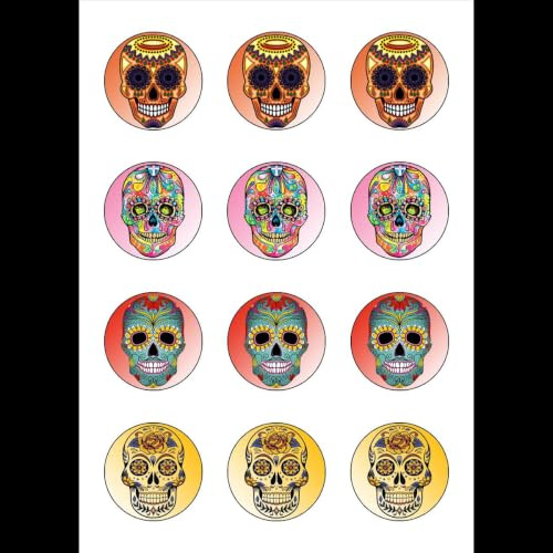 Muffinaufleger Cupcakes Muffins Halloween Zuckerpapier Totenkopf Dia de los Muertos (Tag der Toten) HW29