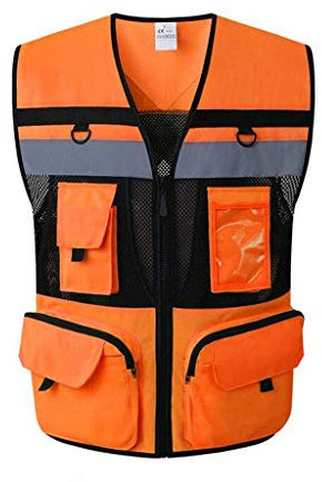 Sooiy Gilet de sécurité réfléchissant avec Poches Multipoches de sécurité réfléchissante pour Gilet de sécurité pour Entrepreneur, Gilet Orange/Jaune,Orange,L