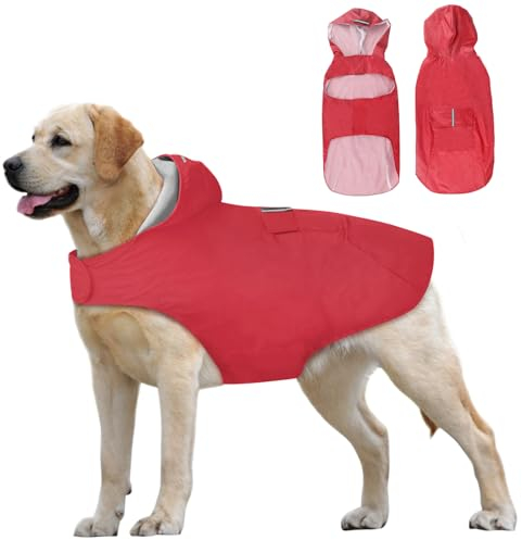 Idepet Regenmantel für Hunde mit Kragenloch Wasserdicht Reflektierend Winddicht Poncho Regenjacke mit Kapuze Hunde Regenschutz für kleine mittelgroße und große Hunde