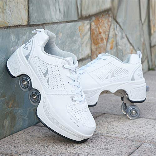 JTKDL Zweireihige Verformung Radverformung Automatische Laufschuhe Unsichtbarer Rollschuh 2 In 1 Abnehmbare Riemenscheiben Schlittschuhe,39