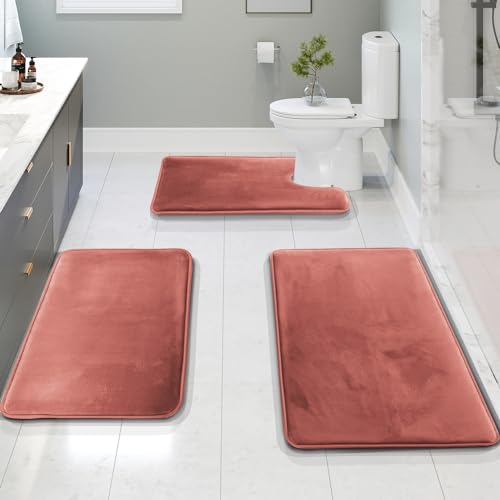Clara Clark Tapis de Salle de Bain Ultra Doux, antidérapant et Absorbant, en Velours et Mousse à mémoire de Forme. Lot de 20 x 32/17 x 24/19 x 24 cm, Rose brumeuse