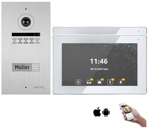 MATHFEL 2 Draht Bus Video Türsprechanlage Gegensprechanlage Fischaugenkamera 170 Grad, Außenstation in Silber, 2x10'' Monitor WLAN, mit Gravur Personalisiert