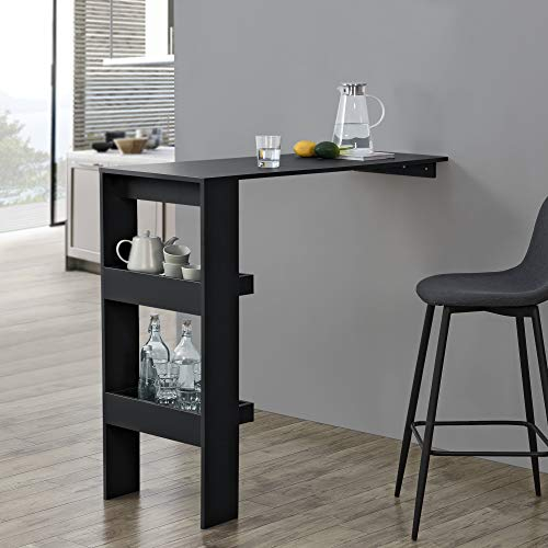 [en.casa] Mesa de Bar Bromölla Mesa de Bistro Elegante 120 x 45 x 106 cm Mesa Alta de Cocina con 2 Estantes Integrados Negro