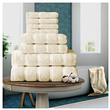 FAIRWAYUK 8-Piece Towels Bale Set for Bathroom, Ultra Soft Premium Quality Water Absorbent Towel Gift Sets, 100% Egyptian Cotton, 4x Face 2x Hand 2x Bath Towels, Cream