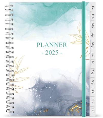 Terminplaner 2022-2023, A5 Wochenplaner mit monatlichen Tabs, Juli 2022,Juni 2023, Gesäßtasche, elastischer Verschluss, flexibler Einband, Doppeldrahtbindung, 1 Stück 4.8 × 2 1 cm, Blaugrün