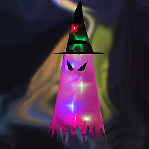 Halloween Dekoration Beleuchteter Hexenhut mit 10 LED Lichten Farbig Glühende Hexe Hut Batteriebetriebener Zauberhut Garten Baum Hinterhof Hängend Geist Hut Home Party Spukhaus Horror Dekor Anhänger