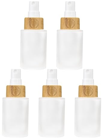 Wachsmann Flacons en verre de haute qualité avec couvercle en bambou - Pour cosmétiques naturels durables - Distributeur d'huile et de lotion, 30 ml - Tête de pulvérisation - Gravé - 5 pcs.