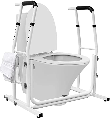NAIZY Toiletten Aufstehhilfe Höhenverstellbar und Einstellbarer Winkel Toilettenstützgestell mit Ablagekorb WC-Stützhilfe, Belastbar bis 200 kg