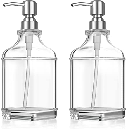 Seifenspender Nachfüllbarer Spender aus Glas 2PCS Soap Dispenser Schaumspender für Geschirrspülmittel, Shampoo-Lotion, Badezimmerarbeitsplatte, Küche, Waschküche, Büro