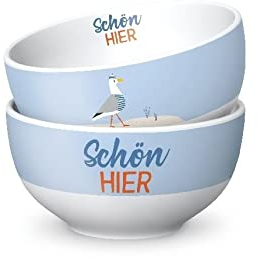 La Vida Müslischale Schön Hier, blau weiß, Ø 13cm H. 7cm Maritim, Porzellan
