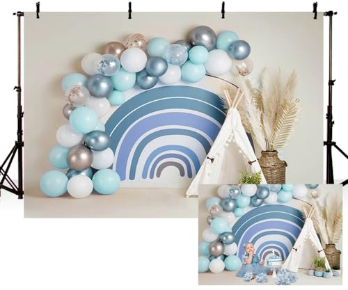 Böhmisches Regenbogen-Thema-Fotografie-Hintergrund für Jungen Geburtstagsparty-Dekoration Banner Blaue Luftballons Boho-Stil Zelt Fotostudio