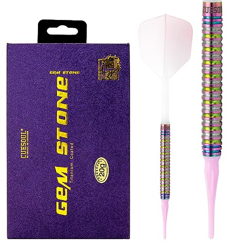 CUESOUL PINK GEM Stone 20g Soft Tip 90% Tungsten Dart Set mit Titanium Coated und Gradient Color ROST Flights