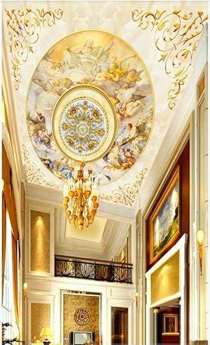 HGFHGDM Photo papier peint 3d plafond mural marbre motif ange doré dentelle salon chambre hôtel stickers muraux soie tissu mur art décoration