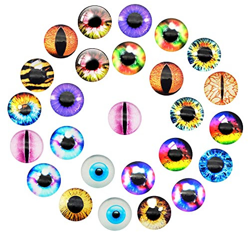 40 Pieces Colorful Round Glass Dragon Cat Eye Cabochon Cameo for Jewelry Bezel Setting Doll Eyes Crafts Making (15MM)