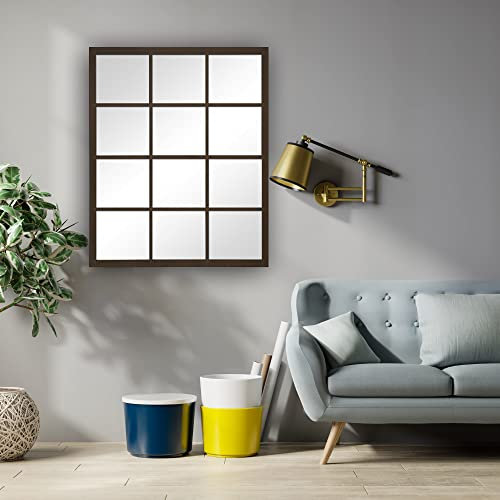 Espejo Ventana Fabricado en España – Mod Siena Industrial- Acabado Artesanal – Espejo de Pared Ideal para Salón, Recibidor, Vestidor, Dormitorio y Baño. (80x120 cm, Nogal)