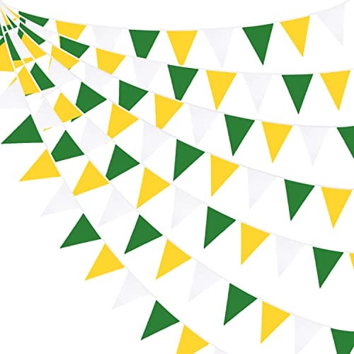 Wimpelkette aus Stoff, 10 m, gelb, grün, weiß, Party-Dekoration, dreieckige Flagge, Girlande, Wimpel für Frühling, Sommer, Hochzeit, Geburtstag, Verlobung, Babyparty, Zuhause, Outdoor, Garten,