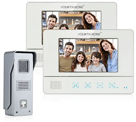 MOUNTAINONE Videocitofono Cablato Monitor a Colori da 7, Citofono Smart con Videocamera Campanello Cablato Visione Notturna IR Domestico Citofono