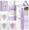 Saviland Acrylic Nail Kit: White Pink Clear Acrylic Powder and Liquid Set with 3 Sizes Nail Brush/Nail File/Nail Forms/Dappen Dish for Beginners