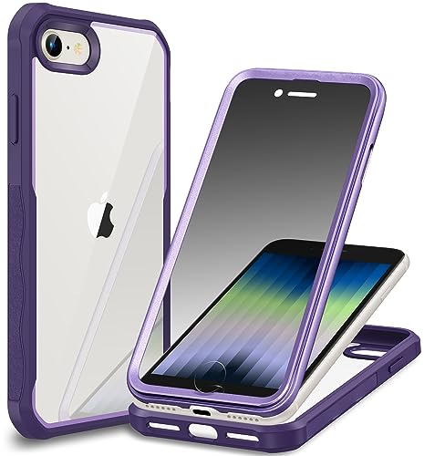 CENHUFO Privacy Cover per iPhone SE 2022/iPhone SE 2020/ iPhone 8/ iPhone 7, Custodia Antiurto con Protezione Schermo Vetro Temperato Anti Spia Integrata, 360 Gradi Fronte Retro Doppia Case -Viola