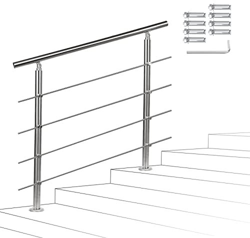 Yakimz Rampe d'escalier en acier inoxydable 100 cm avec 4 traverses, main courante angle réglable, garde-corps extérieur et intérieur pour escaliers, jardin