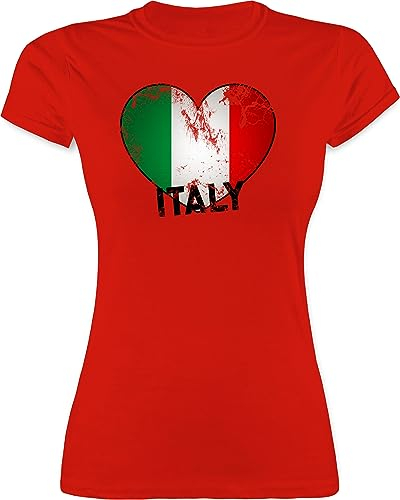 Shirt Damen - Länder Fahnen und Flaggen - Italien Herz Vintage - L - Rot - italientrikot Country Italy Funshirts für Frauen Oberteil triko Tshirt mit Italia Shirts t italen t-Shirt Italian