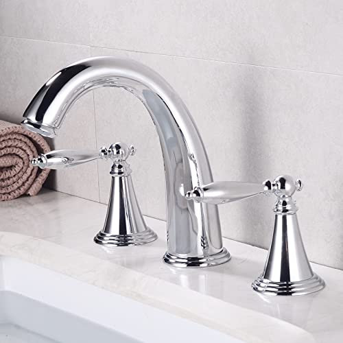 ZYCDP Bathroom Basin Mixer Tap Retro, Brass Bathroom Sink Tap, Hot and Cold Water Mixer, Two Handle Bathroom Mixer Tap, Three-Hole Basin Taps Mixers Bathroom Sink Tap, Chrome