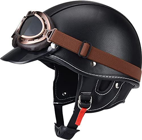 Casques Bols Casques Jet Casque Moto Vintage avec Lunettes Casque De Pilote Rétro Casque Scooter Homme Femme Demi Casque Coupe-Vent Casque pour Moto Vélo Scooter ECE Dot Certifié 2,XS