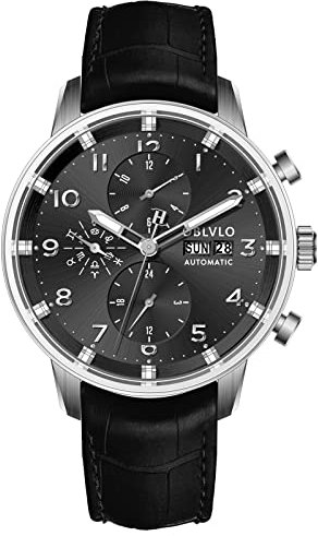 OBLVLO IM-Mut Herrenuhren Multifunktions Automatische Leuchtende Armbanduhr Lederarmband Mechanische wasserdichte Modeuhr für Männer (IM-Mut-YBB)