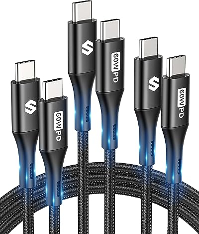 Silkland Cable USB C a USB C 2M+2M+1M, 60W 20V 3A Cable USB C Carga Rapida, PD3.0 QC3.0 Cable USB Tipo C para iPhone 15 Pro Max, Samsung S23 S24 Ultra, iPad Pro