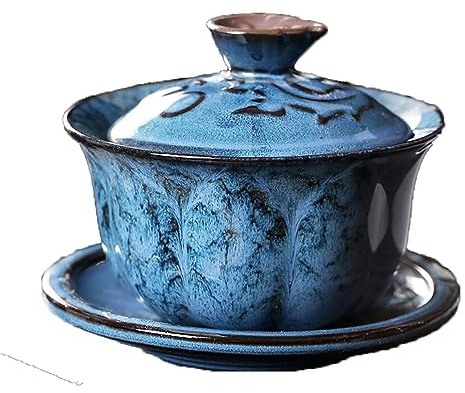 LingXuanGe Tazza da tè Gaiwan tazze da tè cinesi Kung Fu tè cinese modello antico ceramica gaiwan tazza da tè Sancai ciotola da tè Set da tè (colore: blu)