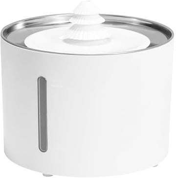 Amazon Basics - Fuente de Agua Potable para Gatos de Acero Inoxidable con 3 filtros, 3 L, Blanco