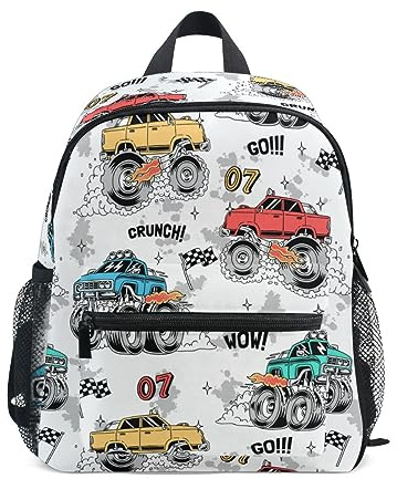 CHIFIGNO Kinderrucksäcke für Mädchen Jungen, lustiger Vorschultasche, niedlicher Rucksack für Kindergarten, Grundschule, mit Brustgurt, Bunte Cartoon Monster Trucks, Small, Reiserucksäcke
