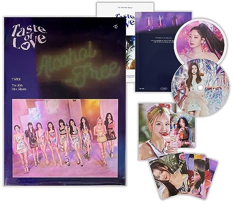 HIJJPS TWICE - 10. Mini Album [Taste of Love] (Fallen Ver.) Cover + Sleeve + 76-seitiges Fotobuch + CD-R + Lentikular + Tasting Card + Coaster + 5 Photokarten + 2 Pin-Buttons in Rosa