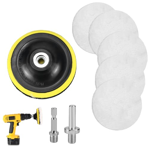 8 Pièces Disque de Polissage, 100 mm Tampon Polissage en Laine, avec M14 M10 Adaptateur de Perceuse, Pad Polissage Voiture Auto-Agrippant pour Ponçage Polissage(100mm)