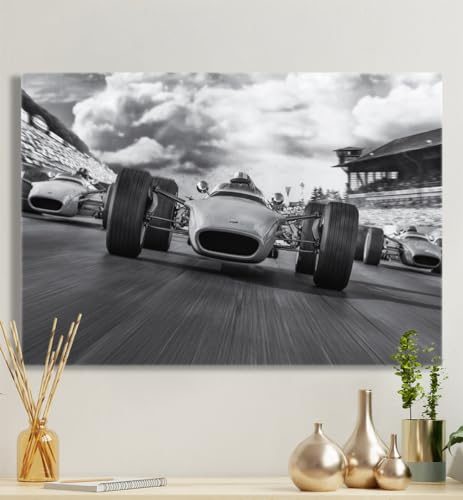 MyMaxxi - Premium Leinwandbild auf Keilrahmen Formel 1 Wandbild Design Wand Dekoration, Foto schwarz weiß Leinwand - Rennwagen, Groesse_leinwand:30x50 cm