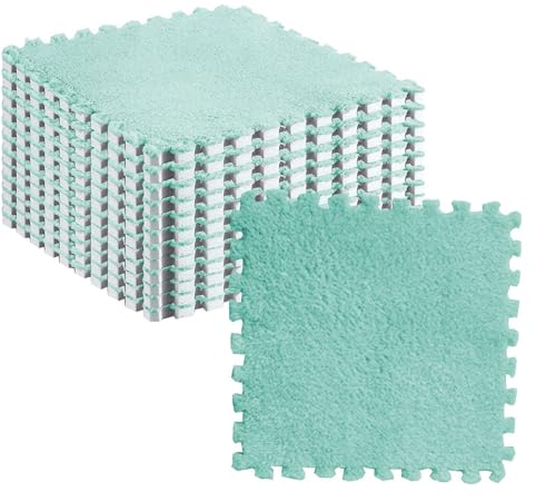 10 Stück Plüschschaum-Puzzlemattenfliesen, Weiche und rutschfeste Ineinandergreifende Teppichfliesen für Schlafzimmer oder Kinderzimmer (Minzgrün)