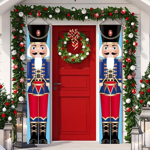 Nutcracker Drummer Soldier Christmas Door Banners Decoration for Home Nutcracker Décor Indoor & Outdoor Porch Signs Xmas Banners for Front Door Living Room Kitchen Wall Holiday Party (NUTCRACKER