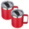 Volhoply 14oz Insulated Stainless Steel Coffee Mug with Lid Bulk 2 Pack,Double Wall Vacuum Travel Coffee Cup with Handle,Reusable Metal Tumbler,Camping Mugs Keep Hot/Cold,Christmas Gifts(Red,2)
