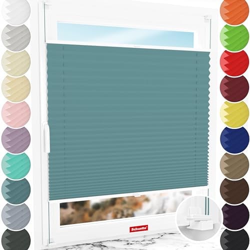 Schuette® Plissee ohne Bohren ● Thermo Kollektion: Teal Aura (Blau) ● 70x120cm (Breite x Höhe) ● Suprafix Faltrollo X Klemmfix Rollo ● Blitzschnelle Montage inkl. Video