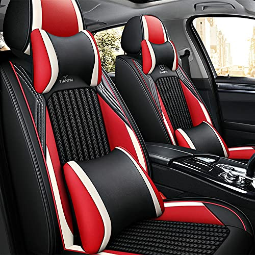 Awotzon Autositzbezug Für Skoda Karoq 2018-2023 5 Sitze Autositzbezüge Komplettset Allwetter Auto Sitzauflage Kunstleder sitzbezüge（Deluxe Edition Schwarz-Rot）