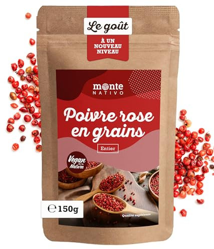 Baies roses entières Monte Nativo (150g) - Baie Rose - Poivre Rose en Graines - Épices aromatiques séchées avec soin, idéales pour Cuisiner et Assaisonner - Arôme et Goût intenses