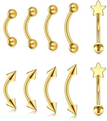 MODRSA 16G Curved Barbell Augenbrauenpiercing Gold Lippenpiercing 6/8/10/12mm Chirurgenstahl Daith Piercing Lippe Augenbrauen Helix Rook 10stk