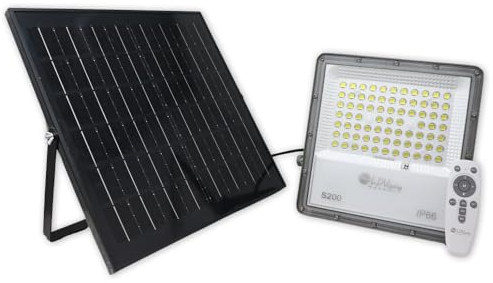 Bilake Foco solar 300W luz solar exterior foco solar exterior luz exterior solar potente proyector solar foco led con placa solar (Natural 4000K)