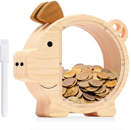 Spardose aus Holz, Fachmännisch Handgefertigte Spardose für Kinder, Personalisiertes Holz-Sparschwein, Spardose Kinder, Sparbüchse für Jungen Kinder Mädchen Geschenke