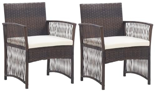 Wenjingqi-46439 Gartensessel mit Kissen, 2 Stück, Polyrattan, Braun