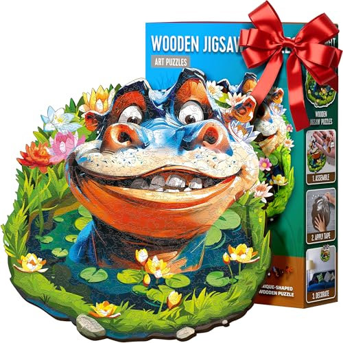 ESC WELT Holzpuzzle Flusspferd 500 Teile - Anspruchsvolles Denkspiel für Kinder & Erwachsene - Umweltfreundliches & Unterhaltsames Lernspielzeug - Herausforderndes Spiel - Denkspiel aus Holz