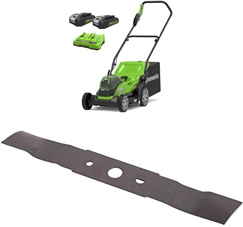 Greenworks G24X2LM36K2X Cordless Lawnmower for Lawns up to 210m², 36cm Cutting Width, 2x2Ah Batteries & Twin Charger+ Greenworks 35 cm replacement blade