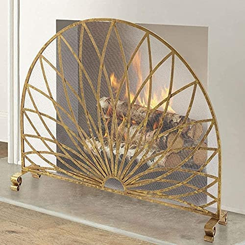 AITEKODVG Funkenschutz, Feuerfunkenschutz, Gold-Kaminschutz, einzelnes Panel, Vintage-Feuerfunkenschutz mit Metallgeflecht, babysicherer Kaminzaun, halbrundes Design
